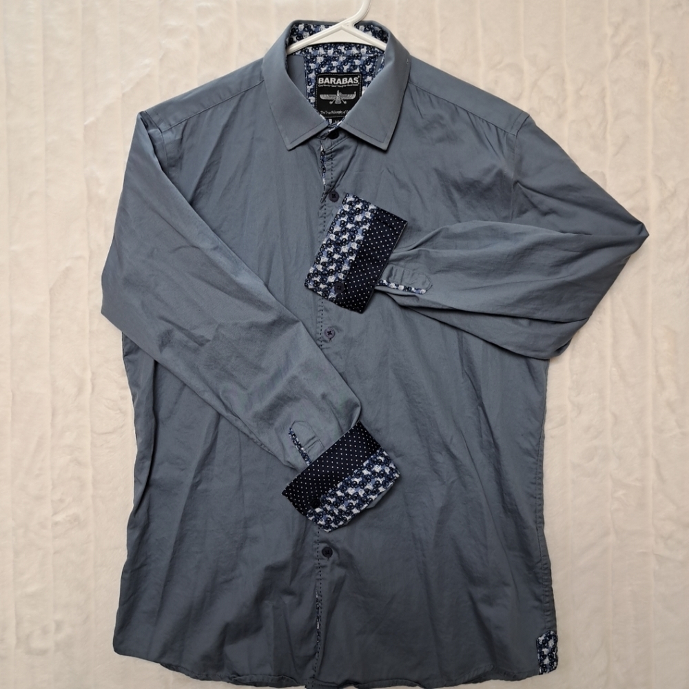 Barabas Gray Flip Cuff Floral Button Shirt Mens Size Medium